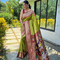 Amazing Lime Green Pure Soft Paithani Silk Saree Zari Work for Women