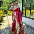 Beautiful Rani Pink Pure Soft Paithani Silk Saree Zari Work for Women