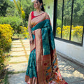 Royal Teal Blue Pure Soft Paithani Silk Saree Zari Work for Women