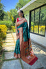 Royal Teal Blue Pure Soft Paithani Silk Saree Zari Work for Women
