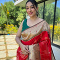 Stylish Red Pure Soft Paithani Silk Saree Zari Work for Women