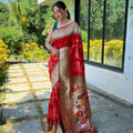 Stylish Red Pure Soft Paithani Silk Saree Zari Work for Women