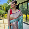 Luxury Sky Blue Pure Soft Paithani Silk Saree Zari Work for Women
