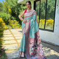Luxury Sky Blue Pure Soft Paithani Silk Saree Zari Work for Women