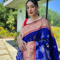 Royal Blue Pure Soft Paithani Silk Saree Zari Work for Women