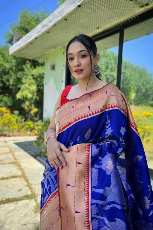 Royal Blue Pure Soft Paithani Silk Saree Zari Work for Women