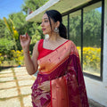 Beautiful Wine Pure Soft Paithani Silk Saree Zari Work for Women