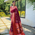 Beautiful Wine Pure Soft Paithani Silk Saree Zari Work for Women