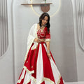 Elegant Red and White Cotton Designer Lehenga Choli Set with Gotta Patti Lace Work