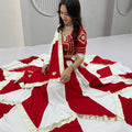 Elegant Red and White Cotton Designer Lehenga Choli Set with Gotta Patti Lace Work