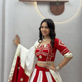 Elegant Red and White Cotton Designer Lehenga Choli Set with Gotta Patti Lace Work