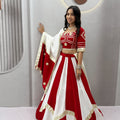 Elegant Red and White Cotton Designer Lehenga Choli Set with Gotta Patti Lace Work