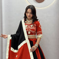 Trendy Black and Orange Cotton Designer Lehenga Choli Set with Gotta Patti Lace Work