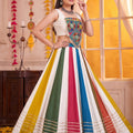 Elegant Multicolor Striped Rayon Designer Lehenga Choli Set with Mirror Work Blouse