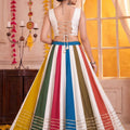 Elegant Multicolor Striped Rayon Designer Lehenga Choli Set with Mirror Work Blouse