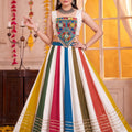 Elegant Multicolor Striped Rayon Designer Lehenga Choli Set with Mirror Work Blouse