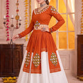 Stylish Orange and White Rayon Designer Lehenga Choli Set with Mirror Work