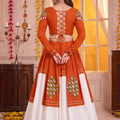 Stylish Orange and White Rayon Designer Lehenga Choli Set with Mirror Work