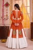 Stylish Orange and White Rayon Designer Lehenga Choli Set with Mirror Work