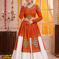 Stylish Orange and White Rayon Designer Lehenga Choli Set with Mirror Work