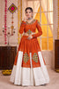 Stylish Orange and White Rayon Designer Lehenga Choli Set with Mirror Work