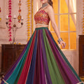 Traditional Multicolor Striped Georgette Designer Lehenga Choli Set with Gamthi Work