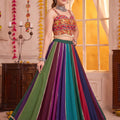 Traditional Multicolor Striped Georgette Designer Lehenga Choli Set with Gamthi Work