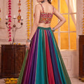 Traditional Multicolor Striped Georgette Designer Lehenga Choli Set with Gamthi Work