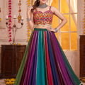 Traditional Multicolor Striped Georgette Designer Lehenga Choli Set with Gamthi Work