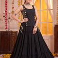 Stunning Black Georgette Designer Lehenga Choli Set with Mirror Work and Flared Tiered Skirt