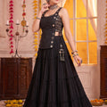 Stunning Black Georgette Designer Lehenga Choli Set with Mirror Work and Flared Tiered Skirt