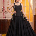 Stunning Black Georgette Designer Lehenga Choli Set with Mirror Work and Flared Tiered Skirt