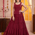 Elegant Maroon Georgette Designer Lehenga Choli Set with Mirror Work and Flared Tiered Skirt