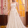 Wonderful White Designer Lehenga Choli Set with Mirror Work and Flared Tiered Skirt