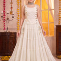 Wonderful White Designer Lehenga Choli Set with Mirror Work and Flared Tiered Skirt