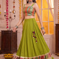 Admiring Olive Green Designer Lehenga Choli Set with Zari Weaving Work for Women