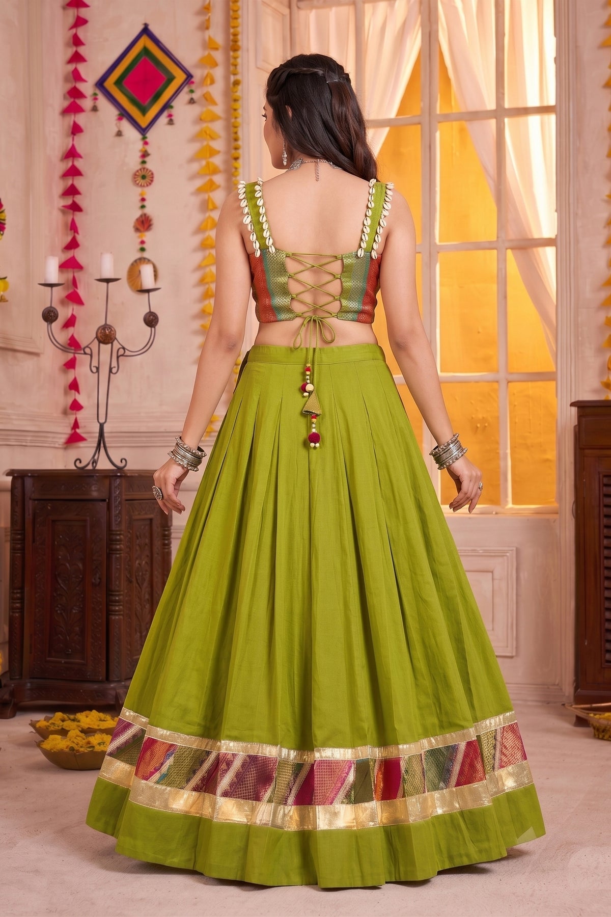 Admiring Olive Green Designer Lehenga Choli Set with Zari Weaving Work for Women