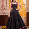 Trendy Black Cotton Designer Lehenga Choli Set with Mirror Work and Flared Skirt for Women