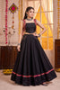 Trendy Black Cotton Designer Lehenga Choli Set with Mirror Work and Flared Skirt for Women