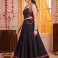 Trendy Black Cotton Designer Lehenga Choli Set with Mirror Work and Flared Skirt for Women