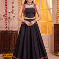 Trendy Black Cotton Designer Lehenga Choli Set with Mirror Work and Flared Skirt for Women