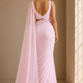 Elegant Light Pink Plain Georgette Saree for Women