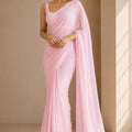 Elegant Light Pink Plain Georgette Saree for Women