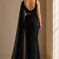 Premium Black Plain Georgette Saree for Women