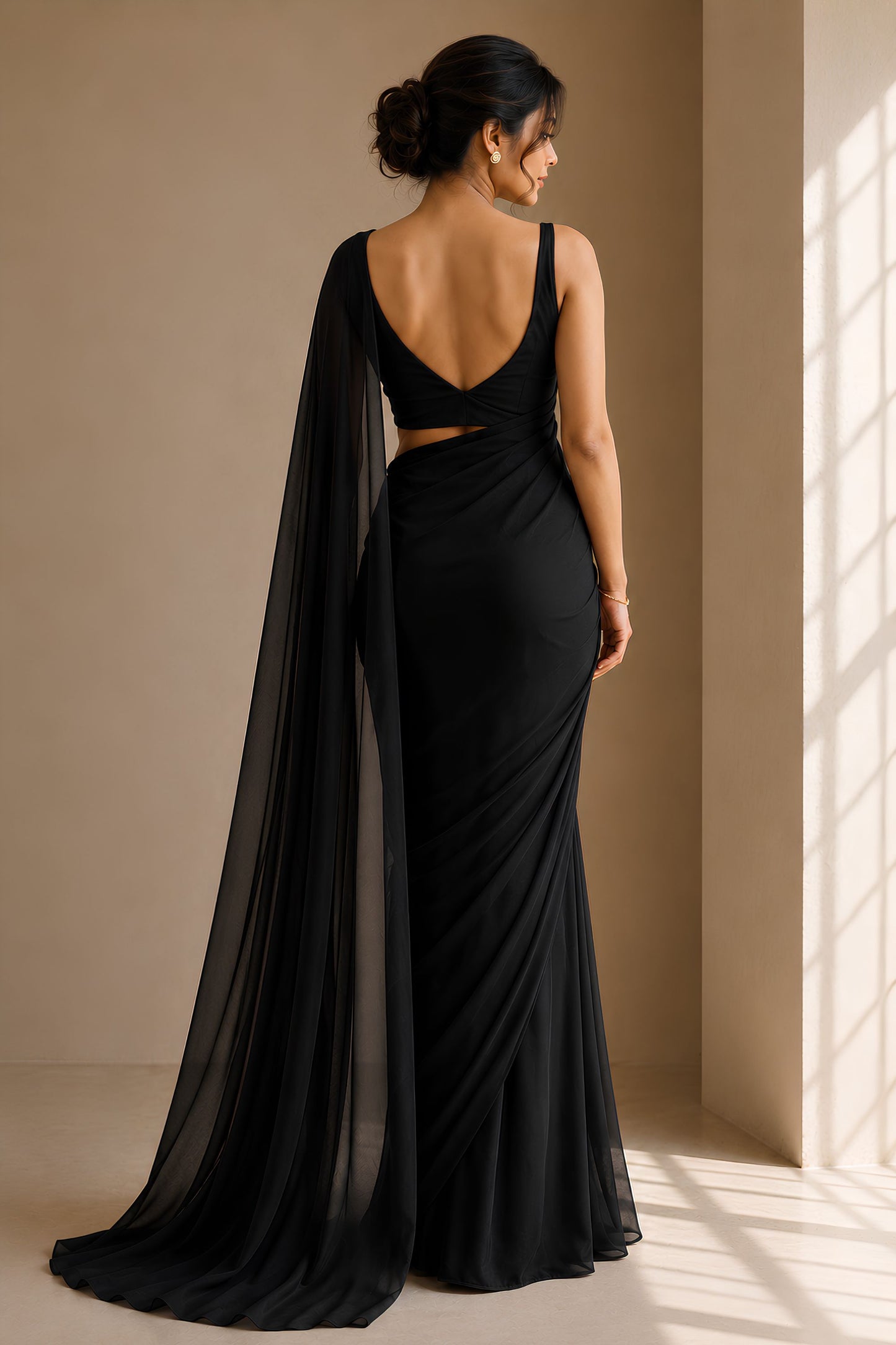 Premium Black Plain Georgette Saree for Women