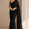 Premium Black Plain Georgette Saree for Women