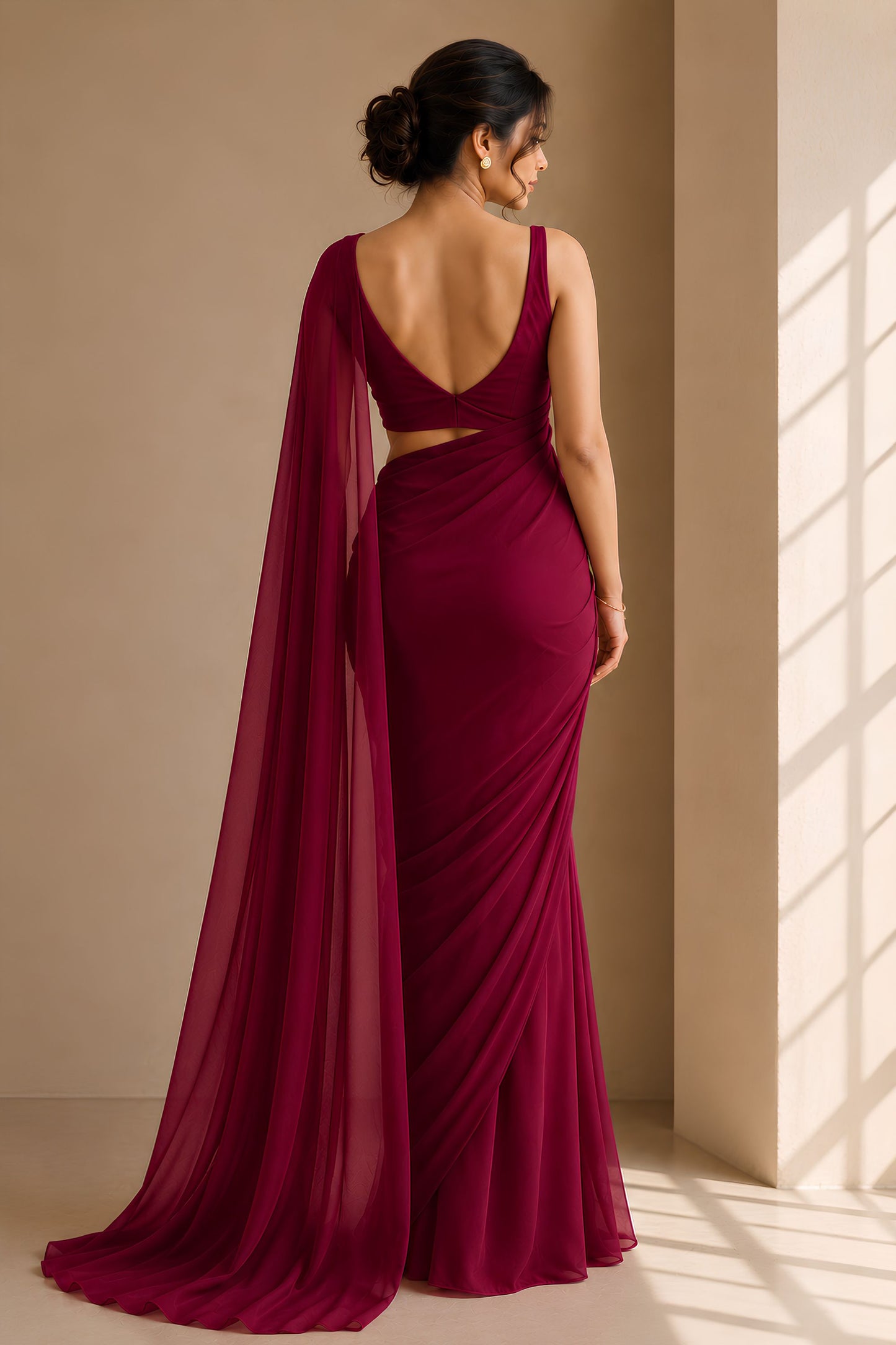 Stunning Wine Plain Georgette Saree for Women