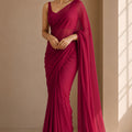 Stunning Wine Plain Georgette Saree for Women