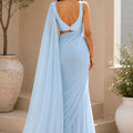 Stylish Sky Blue Plain Georgette Saree for Women