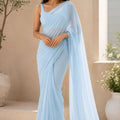 Stylish Sky Blue Plain Georgette Saree for Women